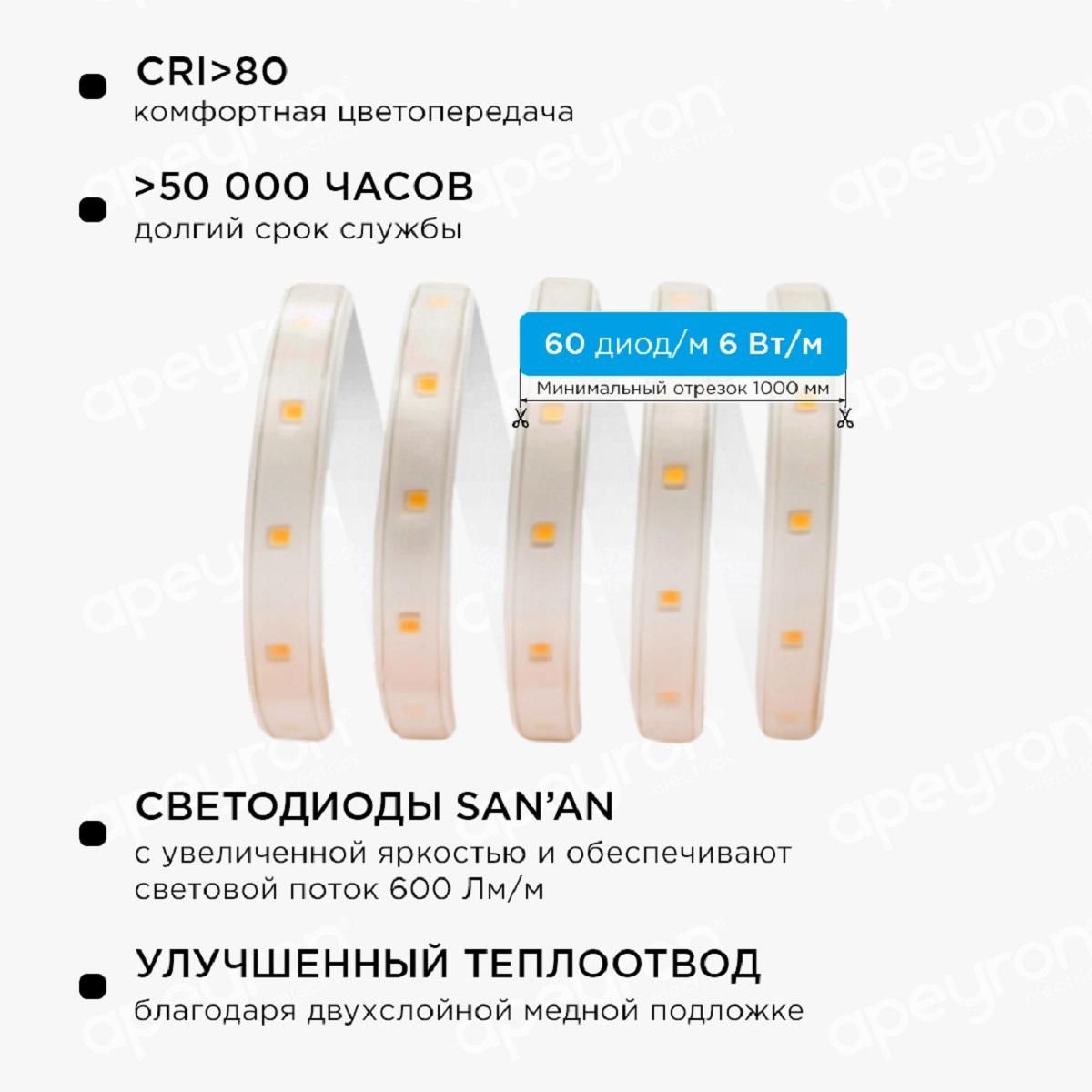 Комплект светодиодной подсветки smd2835 60д/м 220В 6000К IP65 5м Apeyron - Фото 6