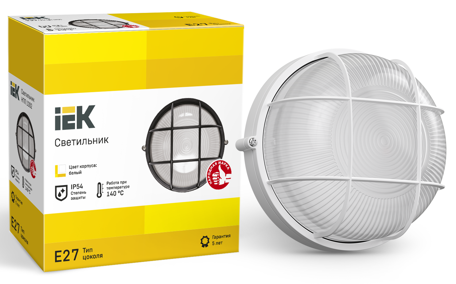 Светильник НПП1302 круг с решеткой 60Вт IP54 белый IEK - Фото 3