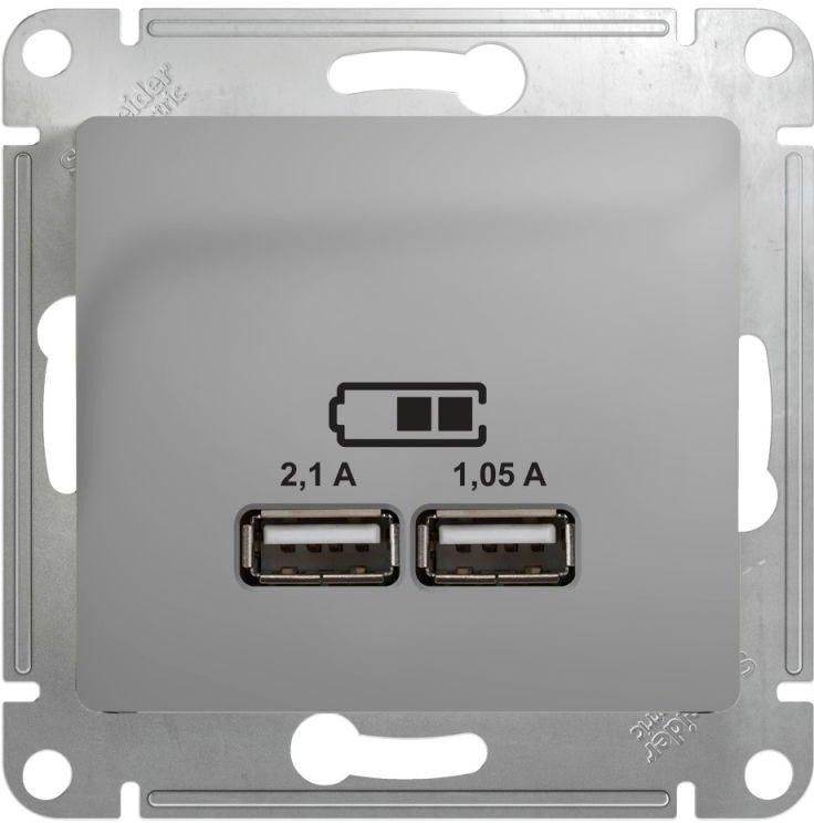 Розетка USB 2-м СП Glossa тип A+A 5В/2100мА 2х5В/1050мА механизм алюм. SE GSL000333