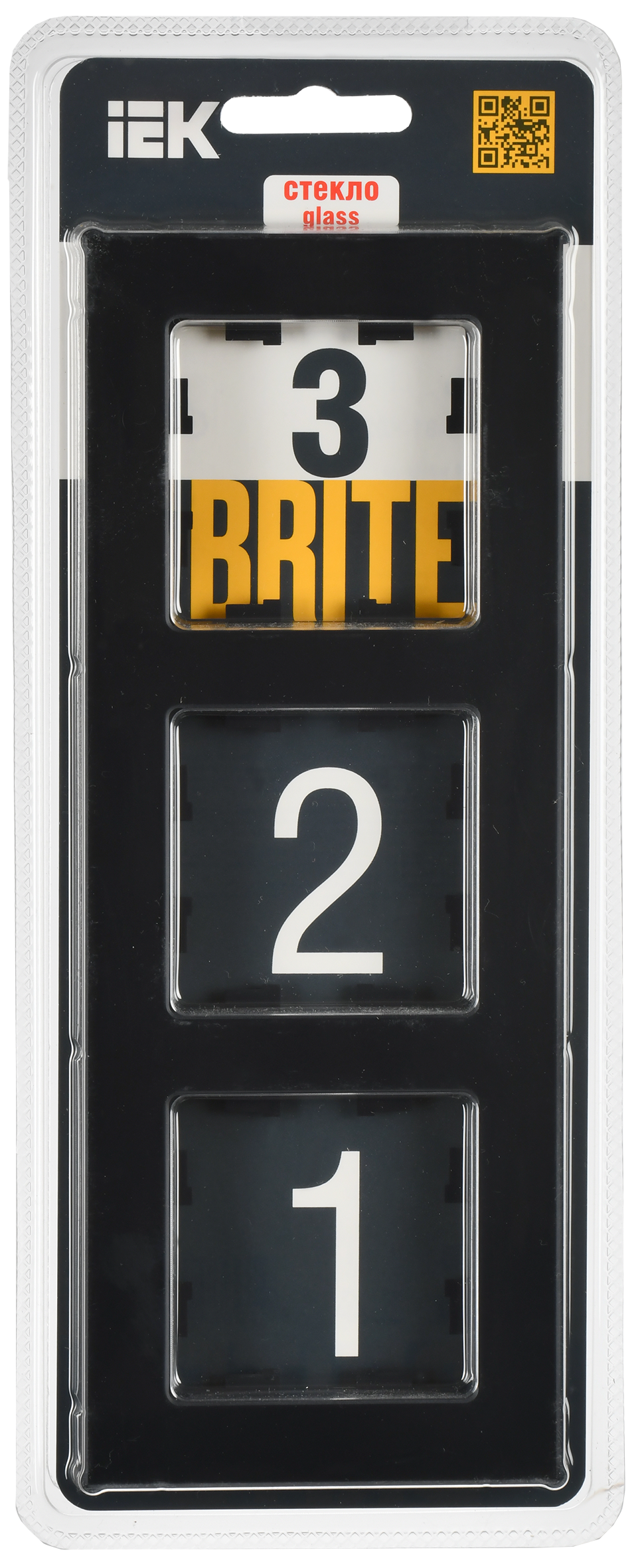 BRITE Рамка 3-местная РУ-3-2-Бр стекло черный матовый IEK - Фото 2