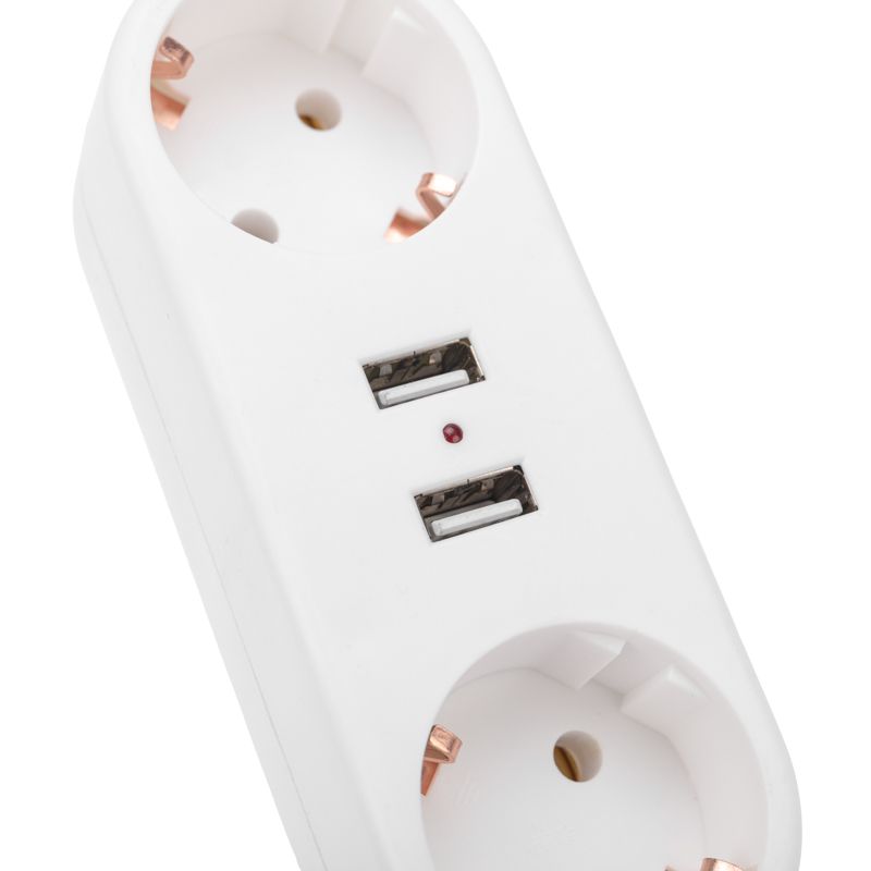 Двойник электрический линейный 16А с/з + 2 USB-порта, 2,4 А, белый REXANT - Фото 5