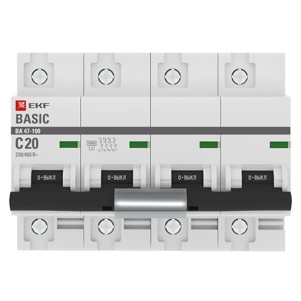 Авт. выкл. 4P 20А (C) 10kA ВА 47-100 EKF Basic