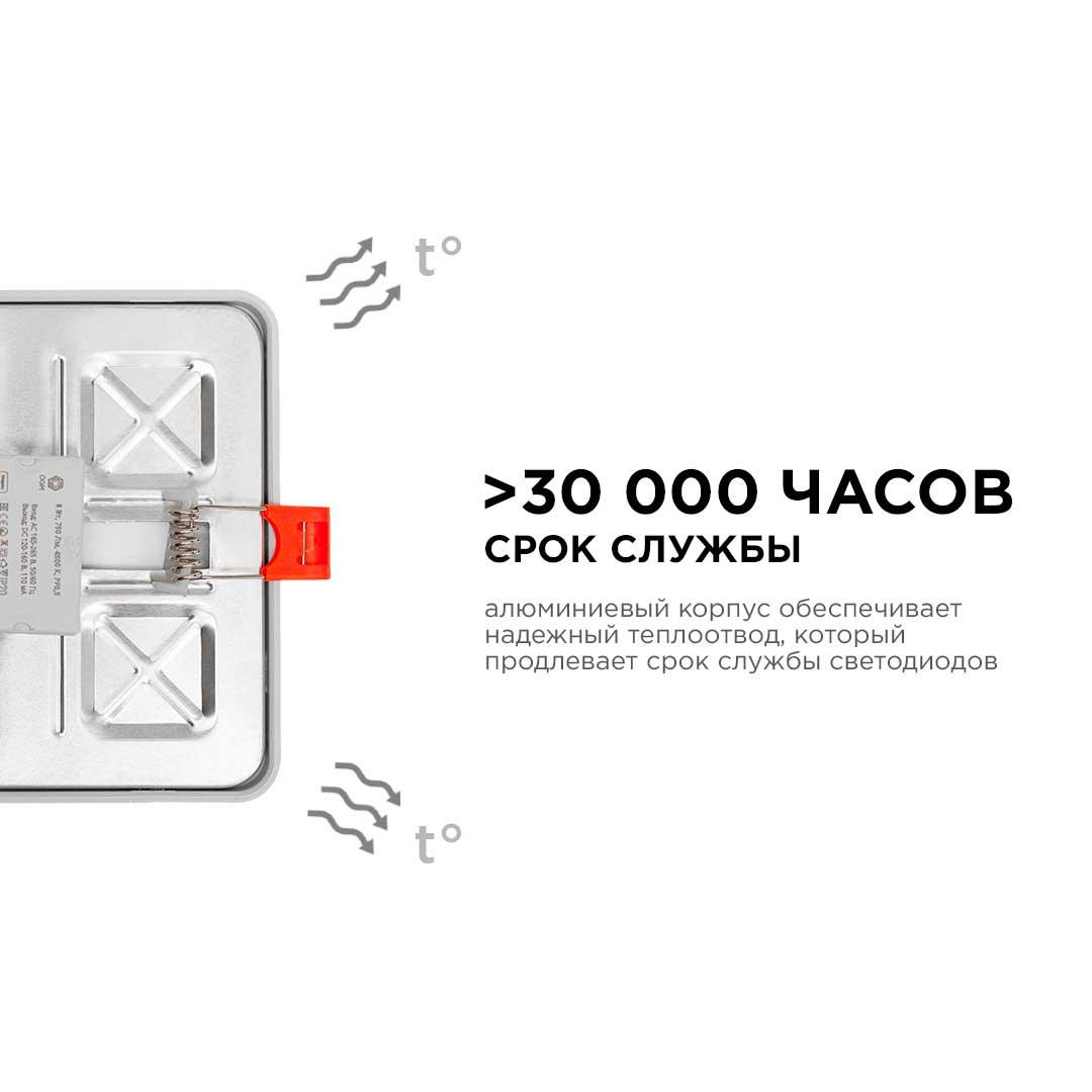 Панель светодиодная встраиваемая квадратная  8Вт, 750Лм, 115х115х20мм, 4500К, Apeyron - Фото 22