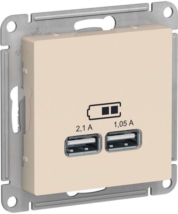 Розетка USB AtlasDesign тип A+A 5В 1х2.1А 2х1.05А механизм беж. SE ATN000233