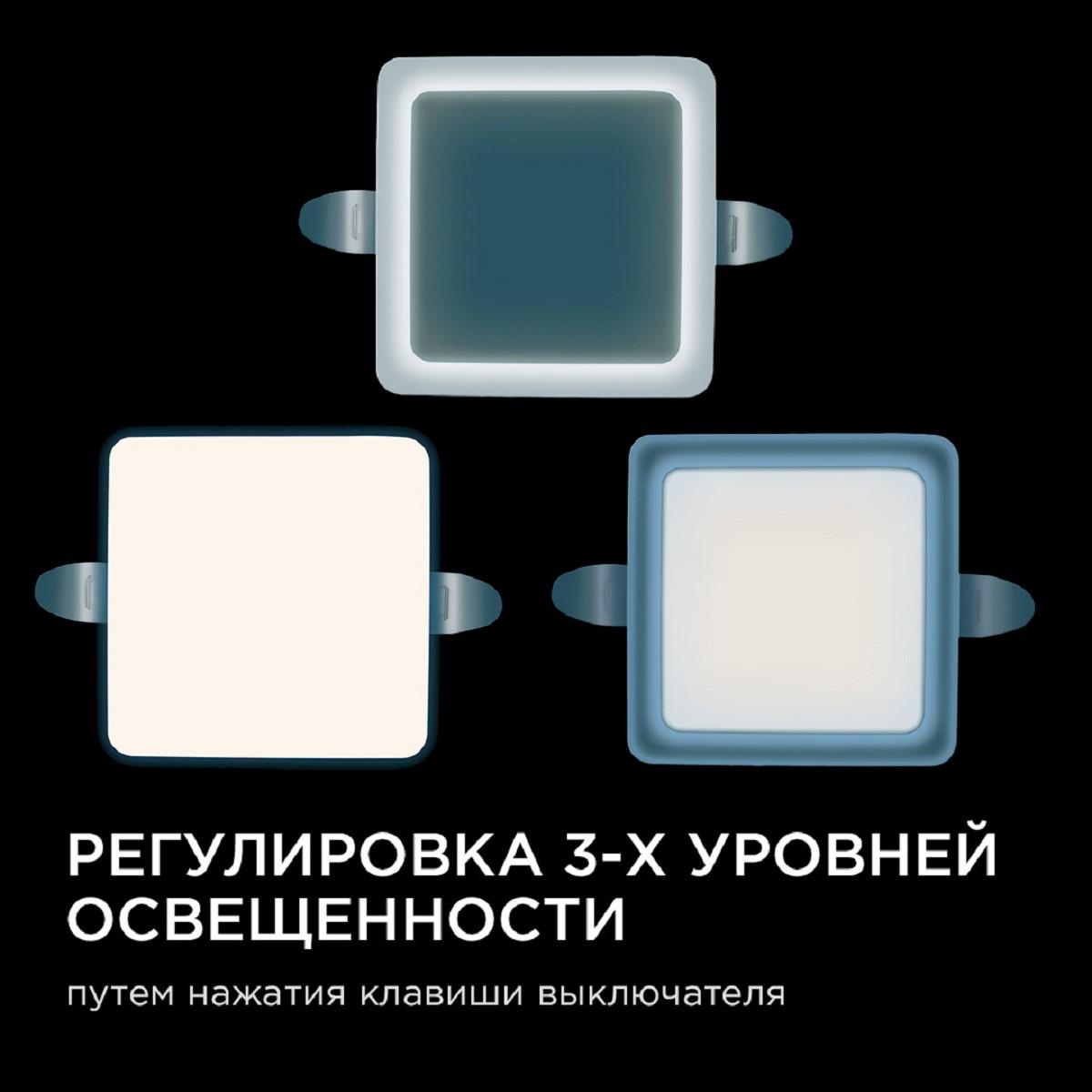 Панель светодиодная встраиваемая безрамочная FLP, 9Вт (6Вт+3Вт), 230В/50Гц, 770лм, 6500К, IP20, 90х9 - Фото 6