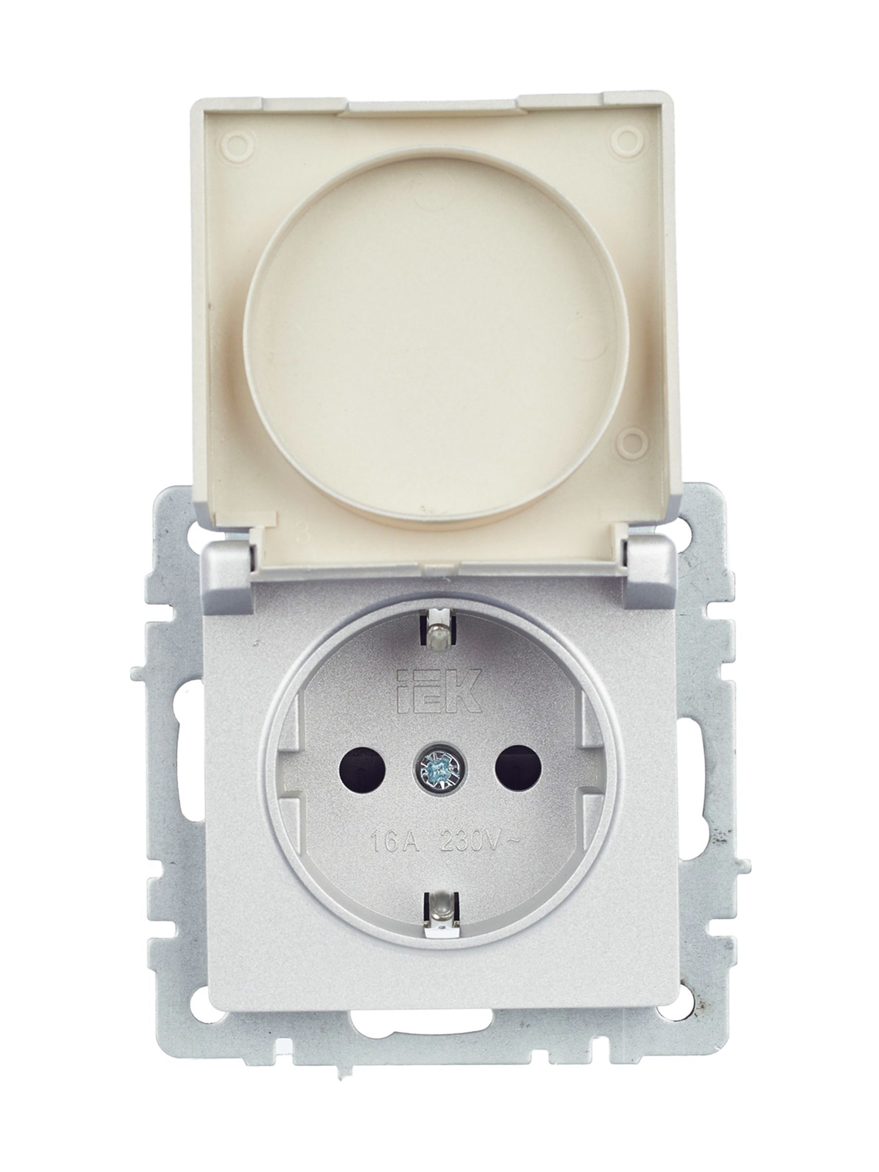 BRITE Розетка 1-местная с заземлением с защитными шторками и крышкой 16А IP44 РСбш10-3-44-БрА алюминий IEK - Фото 5