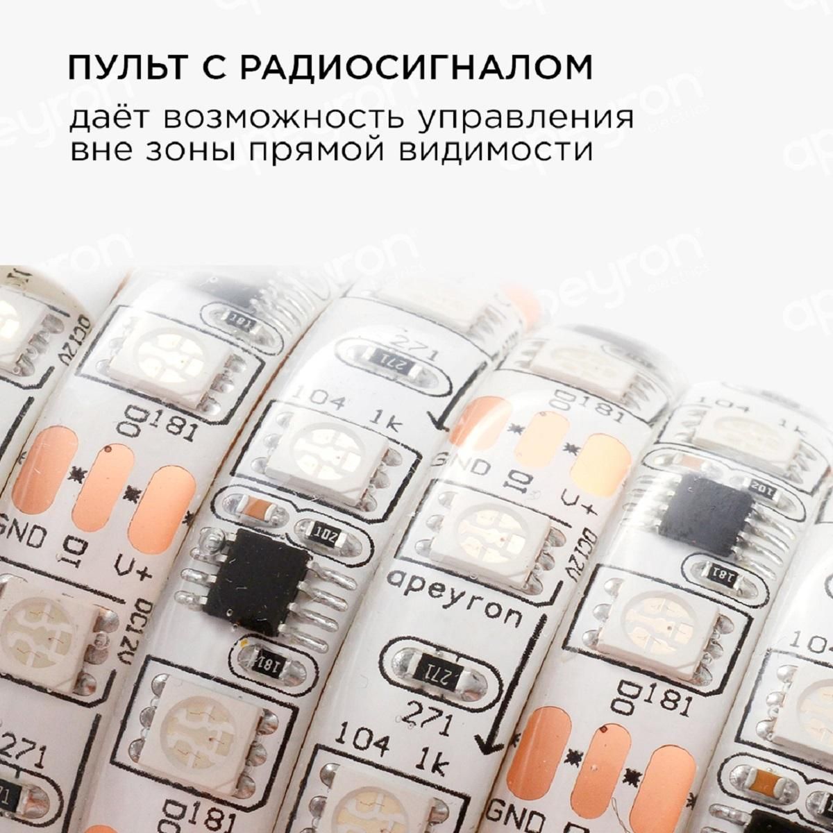 Комплект цифровой светодиодной ленты smd5050 60д/м 12В IP65 2м RGB  Apeyron - Фото 8