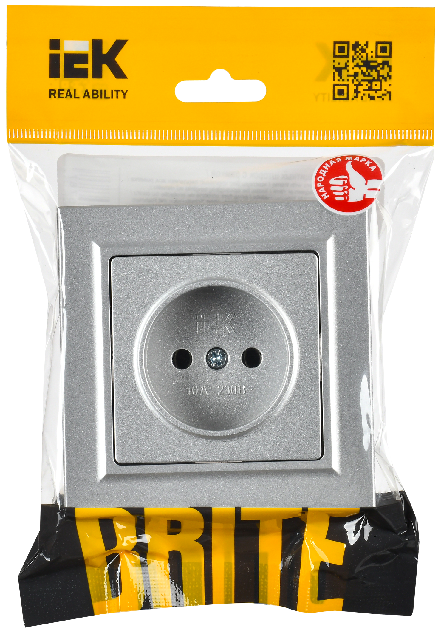BRITE Розетка 1-местная с заземлением с защитными шторками 16А в сборе РСР14-1-0-БрА алюминий IEK - Фото 2