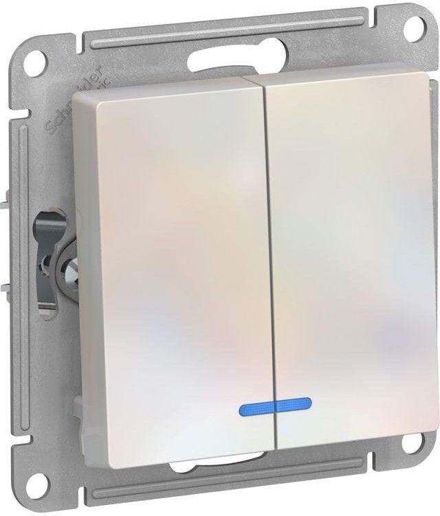 Выключатель 2-кл. СП AtlasDesign 10А IP20 (сх. 5а) 10AX с подсветкой механизм жемчуж. SE ATN000453