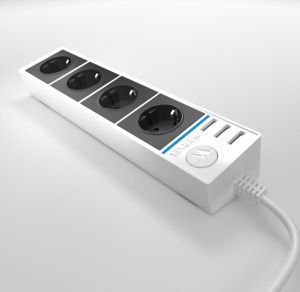Розеточный блок 4-х местный + 3 USB белый Werkel