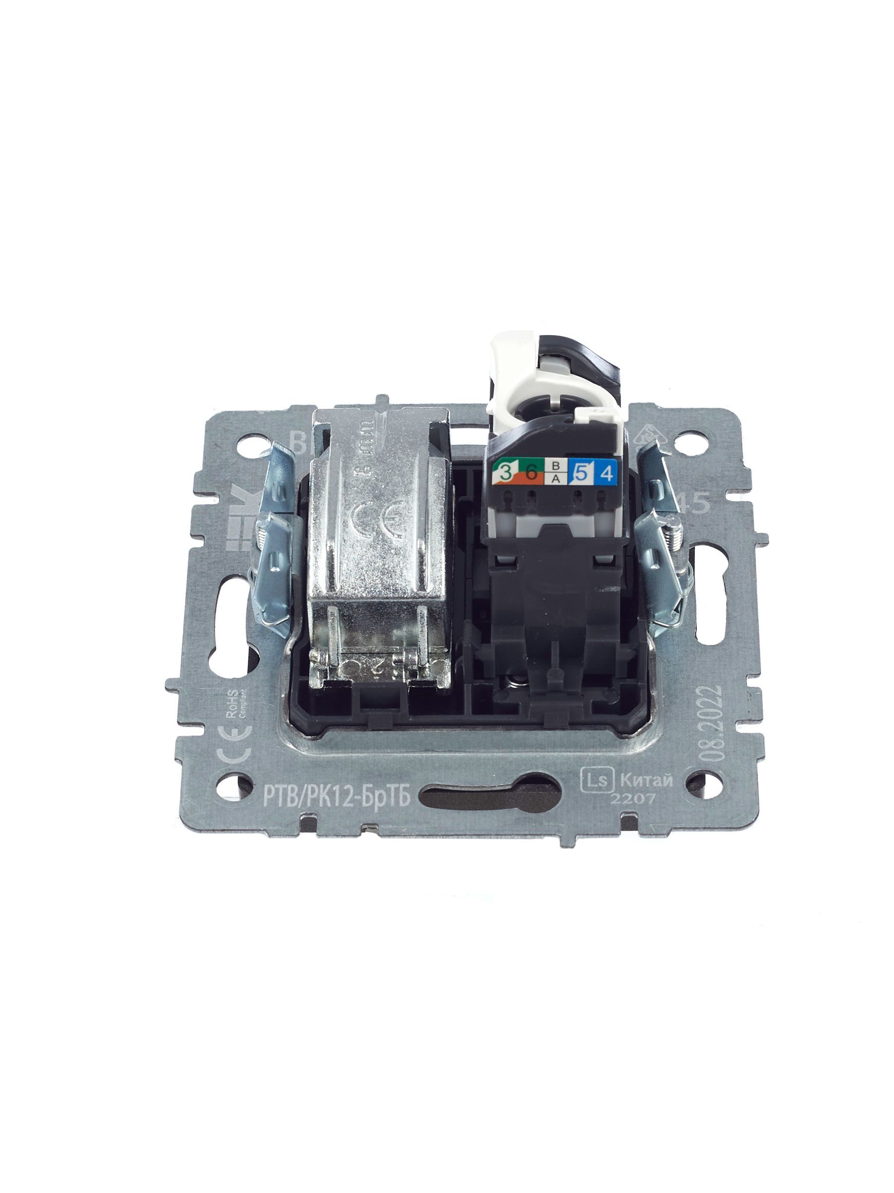 BRITE Розетка двойная TV+RJ45 кат.5E РТВ/РК12-БрТБ темная бронза IEK - Фото 2