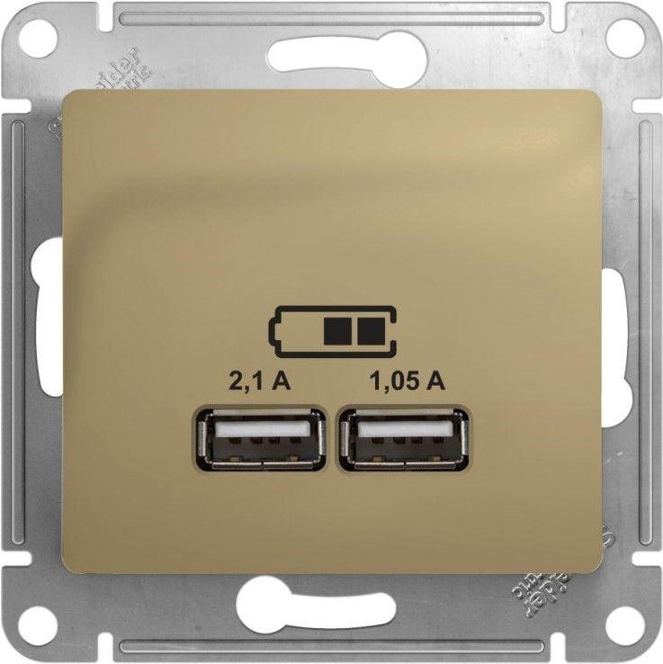 Розетка USB 2-м СП Glossa тип A+A 5В/2100мА 2х5В/1050мА механизм титан SE GSL000433