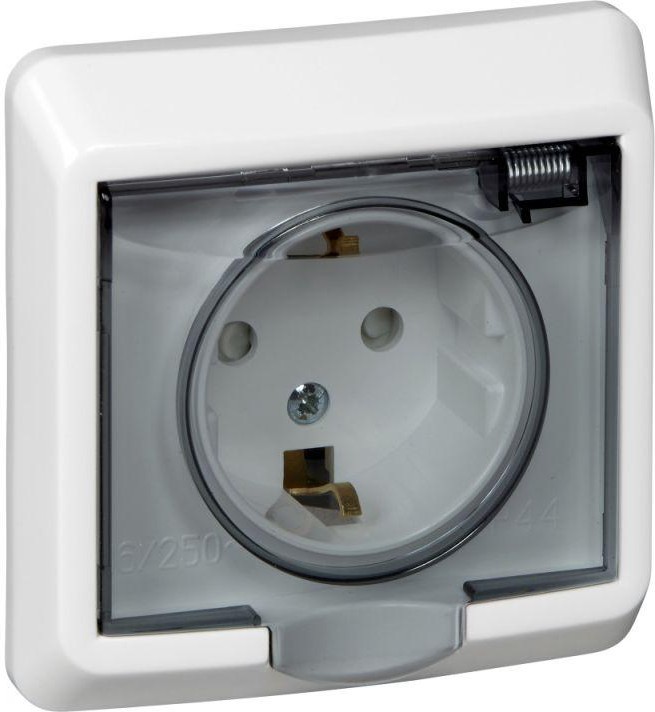 Розетка 1-м СП Этюд 16А IP44 250В с заземл. защ. шторки бел. SE PC16-044B