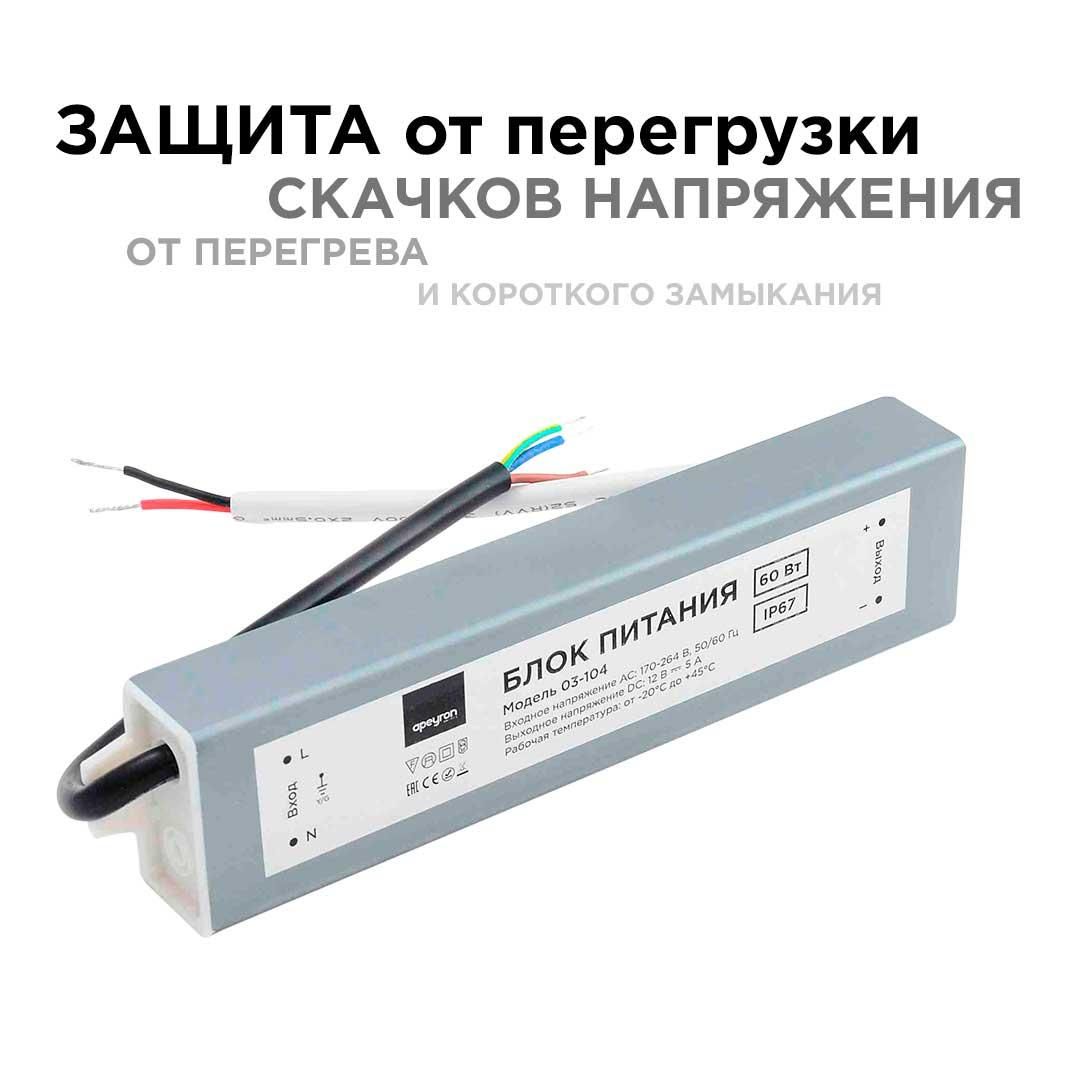 Блок питания 12В, (СТ), 60Вт, импульсный, IP67, 170-264В, 5А - Фото 6
