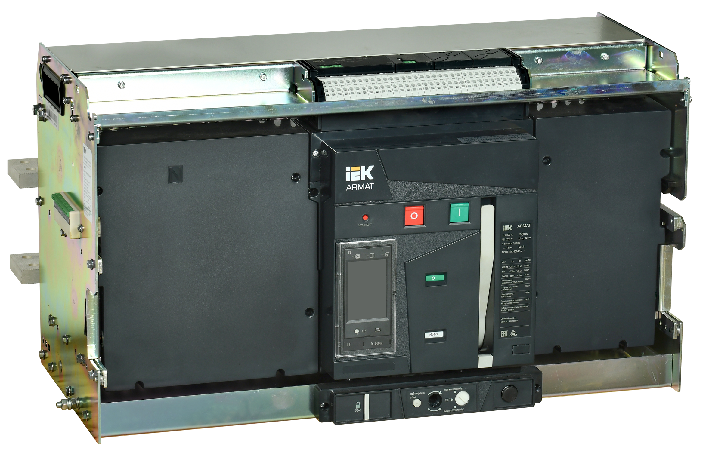 ARMAT AR-A5V TT50 4P W HR Выключатель автоматический воздушный 125кА расцепитель TT 5000А 4P выдвижной с аксессуарами ~220-240В: реле отключения, реле