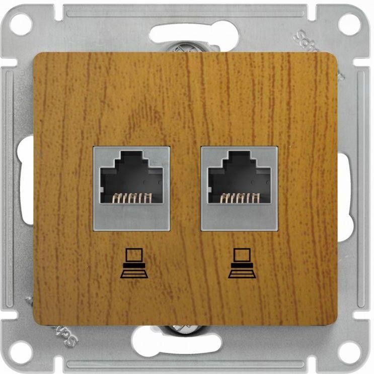 Розетка компьютерная 2-м Glossa RJ45 кат.5E механизм дерево дуб SE GSL000585KK