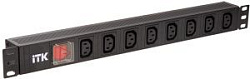 ITK PDU 8 розеток C13 с LED выключателем,1U, вх. С14, без шнура, алюминиевый профиль PH12-8C133