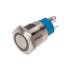 Кнопка антивандальная Ø19 12В(LED) Фикс (5с) OFF-ON/ON-OFF подсв/синяя REXANT 36-3421
