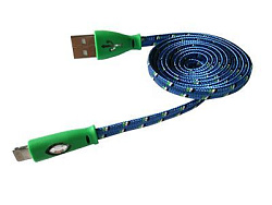 USB-Lightning кабель для iPhone/nylon/flat/blue/1m/REXANT/светящиеся разъемы 18-4259