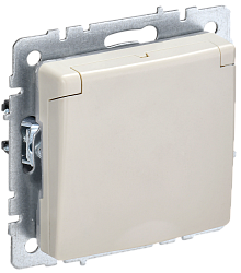 BRITE Розетка 1-местная с заземлением с защитными шторками и крышкой 16А IP20 РСбш10-3-БрКр бежевый IEK BR-R16-16-K10