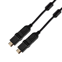 Шнур HDMI - HDMI 1.4, 2м, Gold, с фильтрами, угловой 360° REXANT 17-6204-3