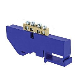 Шина "0" N (6x9мм) 4 отв. латунь синий изолятор на DIN-рейку EKF sn0-63-04-d