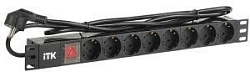 ITK PDU 8 розеток DIN49440 (нем. станд.) с LED выключателем, 1U, шнур 2м вилка DIN49441 (нем. станд.), профиль из ПВХ, черный PH12-8D1-P