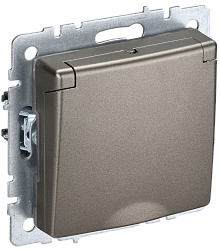 BRITE Розетка 1-местная с заземлением с защитными шторками и крышкой 16А IP20 РСбш10-3-БрШ шампань IEK BR-R16-16-K37