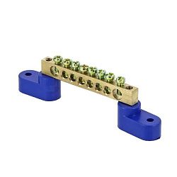 Шина "0" N (6x9мм) 8 отв. латунь 2 синих угловых изолятора розн. стикер EKF sn0-63-08-2-r