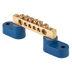 Шина "0" N (6x9мм) 6 отв. латунь 2 синих угловых изолятора EKF sn0-2-63-06