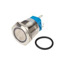 Кнопка антивандальная Ø 22 12В(LED) Б/Фикс (5с) OFF-(ON)/ON-(OFF) подсв./зеленая REXANT 36-3513