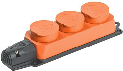 Розетка (колодка) 3-местная РБ33-1-0м с защитными крышками IP44 ОМЕГА каучук оранжевая IEK PKR61-016-2-K09