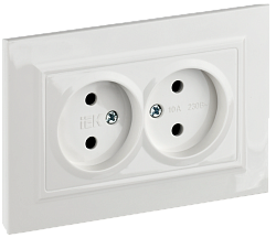 BRITE Розетка 2-местная без заземления с защитными шторками 10А в сборе РСш12-2-БрБ белый IEK BR-R23-10-K01-F