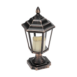 Декоративный фонарь на подставке со свечкой, бронзовый корпус, размер 14,5х17х31см, цвет теплый белый 513-058