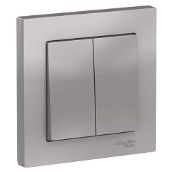 Выключатель 2-кл. СП AtlasDesign 10А IP20 (сх. 5) 10AX в сборе алюм. SE ATN000352 1240247