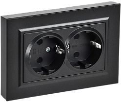 BRITE Розетка 2-местная с заземлением без защитных шторок плоская 16А в сборе РСПл12-3-БрЧ черный IEK BR-R27-16-K02-F
