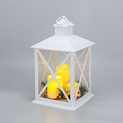 Фонарь декоративный (фигура) с тремя свечами, белый корпус, 24х24х40 см, теплый белый NEON-NIGHT 513-071