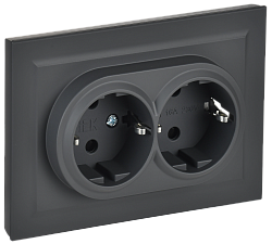 BRITE Розетка 2-местная с заземлением с защитными шторками 16А в сборе РСш12-3-БрГ графит IEK BR-R24-16-K53-F