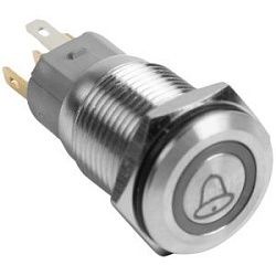 Кнопка  антивандальная Ø16 Б/Фикс (5с) (ON)-OFF плоская подсв/красная КОЛОКОЛ  REXANT 36-3270