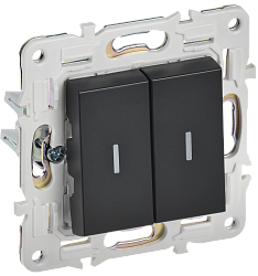 SKANDY Выключатель 2-клавишный проходной с индикацией 10А SK-V10Bl черный IEK SK-V22-1-10-K02