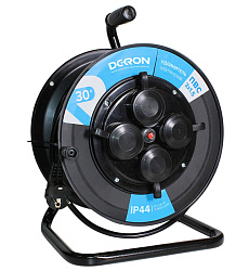 Удлинитель УКП-44 силовой на катушке 4 гн. ПВС 3х1,5 IP44 с/з 30м с автоматом защиты (катушка пластик) 16А 3500Вт DEK0961-0007