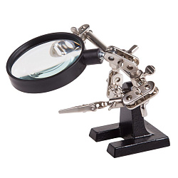 Держатель Третья рука, 2 зажима, лупа 60мм (2.5х), основание чугун REXANT 12-0251-4