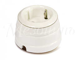 Розетка ретро фарфоровая двухполюсная с з/к,в комплекте с подъемной рамкой 16А 250В, цвет - белый GE70301-49