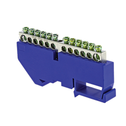 Шина "0" N (6x9мм) 12 отв. цинк синий изолятор на DIN-рейку EKF sn1-63-12-d