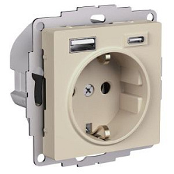 Розетка AtlasDesign 16А с 2-мя заряд. устройствами USBтип A+C 5В/2.4А/3.0А 2х5В/1.5А механизм песочн 1712815