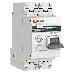 АД-32 1P+N 25А (С) 30мА тип (АС) эл. 4,5кА EKF PROxima DA32-25-30-pro