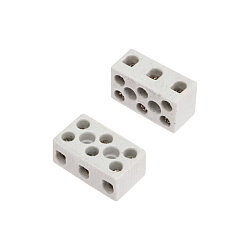 Клемма керамическая винтовая КВ 4 мм² 3 пары контактов с крепежным отверстием (100 шт./уп.) REXANT 07-6225