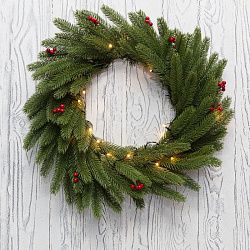 Еловый венок с ягодами и гирляндой NEON-NIGHT Ø 45 см, 20 LED, 2 х АА, литой, теплое белое свечение 307-150