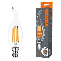Светодиодная лампа WOLTA Filament, AC 210-240В, 50/60 Гц, прозрачное стекло, "Свеча на ветру", CT35, E14, 15 Вт, 1200 лм, 4000 К, 1/10/100 WF-CT35-15W4KE14