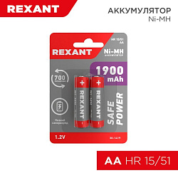 Аккумулятор Ni-MH AA/HR6, 1,2В, 1900мАч, 2 шт, блистер REXANT 30-1419